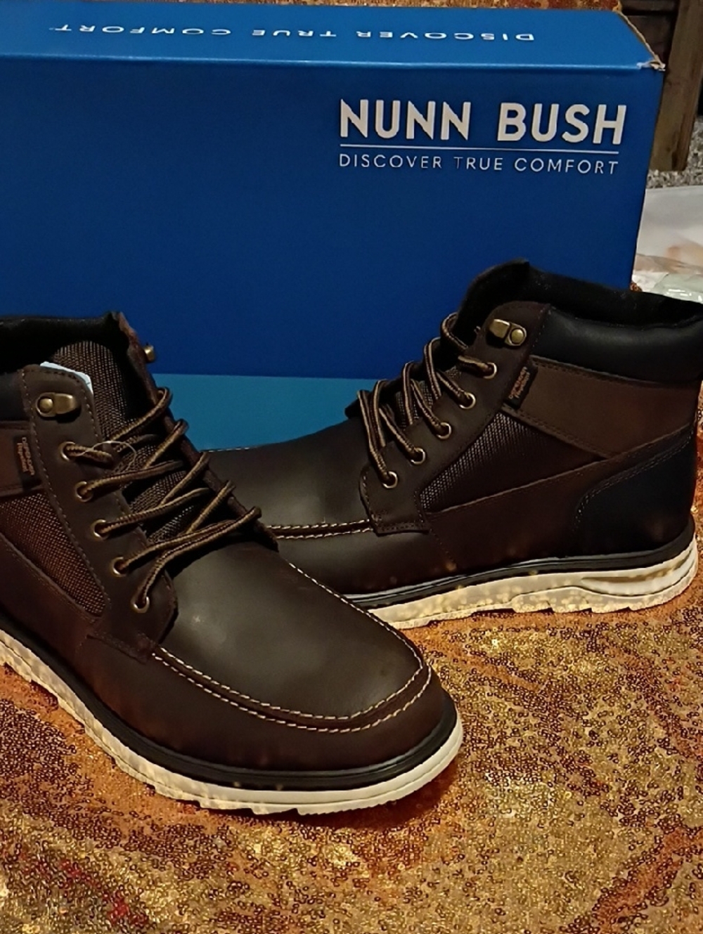 Nunn Bush Dark Brown Lace-Up Men's Genuine Leather Casual Boots